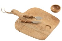 J-Line Mango cheese board + knife + bowl - wood - natural - L