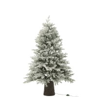J-Line Kerstboom 600 Led Houten Basis Besneeuwd Kunstmatig Donkergroen