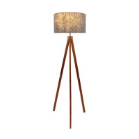 Staande lamp "Filco" Ø Ca. 45 cm, 147 cm hoog, gemaakt van hout en plastic in bruin en grijs, voor E27, voor woonkamer, slaapkamer en eetkamer