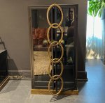 Riho Black Metal Wine Cabinet Low Smoky Glss Doors