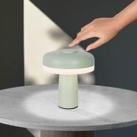 Cordless table light "Pilu", 16.5 cm high, above Ø of 15 cm, metal in MINT, white plastic, integrated LEDs, 280 lumens, dimmable by touch sensor, warm white