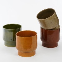 Thiago Flowerpot - H23 x Ø26 cm - Terracotta - Dark green