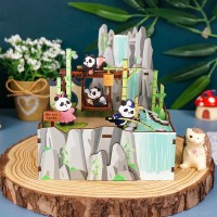 Music box DIY 3D Wooden Puzzle, Panda's Home, Tone-Cheer, TQ057, 13x10.3x13.8cm