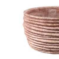 Einnas Brown Round Cement Pot Ribbed Low L