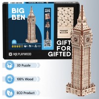 mr. Playwood 3D Wooden Puzzle, Big Ben, 10407, 9.5x9.5x36cm