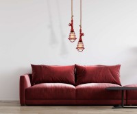 Pendant lamp "Regia", red metal, hemp rope, E27 version, lighting for living room, youth room or office