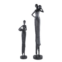 Rafah Black Poly Woman Statue Holding Pot Shoulder