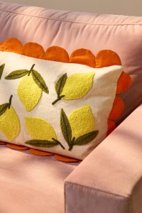 Lemon's decorative cushion - L65 x B45 x H10 cm - Cotton - Off -White, Yellow, Orange