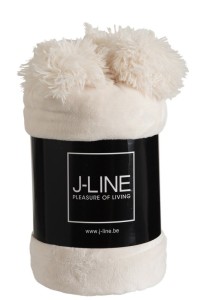 J-Line Plaid Pompom - polyester - creme - 170 x 130 cm