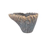 Vakas Grey Cement Oval Wavy Vase W Gold Border L