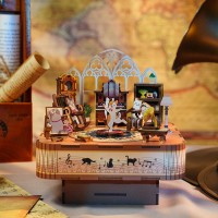 Music box DIY 3D Wooden Puzzle, Cat's Family, Tone-Cheer, TQ065, 14x14x13.9cm