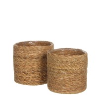Atlantic Plantenmand - Set van 2 - H20 x Ø20 cm - Zeegras - Lichtbruin