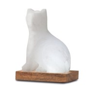 Himalaya Salt Dreams, Zoutlamp USB Kat/ Cat,White Line, met Houten Voet, 42071, 13cm hoog