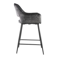 Fal LOW Velvet Anthracite Bar Stool Black Metal Le
