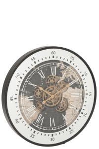 J -Line Klock + Mirror World Map - Wood - Black - Ø 79 cm