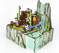 Music box DIY 3D Wooden Puzzle, Panda's Home, Tone-Cheer, TQ057, 13x10.3x13.8cm