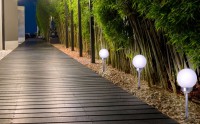 LED outside spherical spit "Ball" D: 25 cm, plastic earth skewer, white, with integrated LED