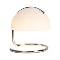 Table lamp "Burano" white, approx. 25 cm high, Ø 23.5 cm, made of chrome -colored metal and black glass, E27.