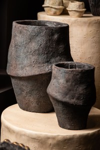 Javay Grey Cement Round Organic Pot Rough L