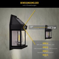 2 Set solar wall lamp "Mira" approx. 17 cm high, made of black weatherproof plastic, integrated LED in warm white, including motion detector and twilight sensor