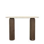 Liora Brown Mango Wood Side Table Marble Top Oval