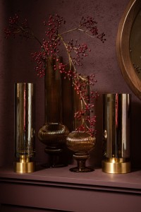 Keala Amber Round Ribbed Glass Vase On Base S