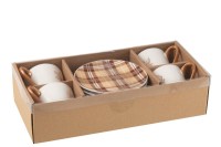 J-Line bag + saucer Tray - gift box - ceramic - brown - L - 4 pieces