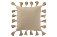 J-Line Cushion Woven Tassels Cotton Taupe