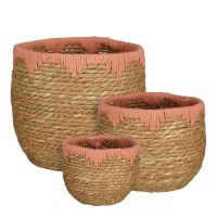 Jorck Plant Basket - Set of 3 - H24 x Ø26 cm - Seagrass - Pink, Brown