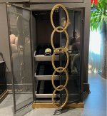 Riho Black Metal Wine Cabinet Low Smoky Glss Doors