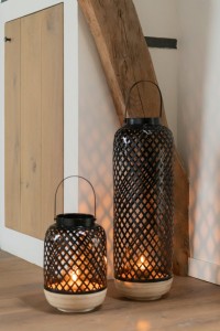 J-Line lantern Evi - bamboo - black - large