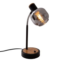 Table lamp "Fumoso", table lamp made of metal and glass in black, with E14 socket, for dining room, living room, hallway or office, table lamp 34 cm high
