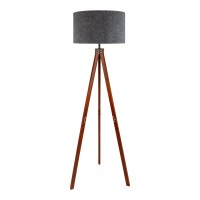 Staande lamp "Filco" Ø Ca. 45 cm, 147 cm hoog, gemaakt van hout en plastic in bruin en grijs, voor E27, voor woonkamer, slaapkamer en eetkamer