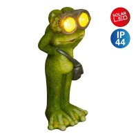 LED Solarleuchte "Frosch" stehend für Terrasse und Garten, aus grüner Keramik, mit fest verbauten LEDs , Deko Lampe für Außen 30 cm hoch