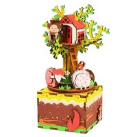 Music Box Wood DIY 3D Puzzle Tree House, Robotime, AM408, 11.6×11.5×19.5 cm