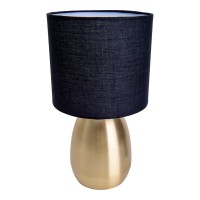 Tischleuchte "AURUM" 33 cm hoch in Gold/schwarz, aus Metall und Textil, mit E14-Fassung, Beleuchtung für Esszimmer, Wohnzimmer, Diele oder Büro