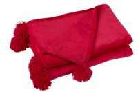 J-Line Plaid Pompom - polyester - fuchsia - 170 x 130 cm