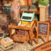 Robotime, DIY Huisje Corner Bookstore met LED verlichting, DG164, 25x16,7x18cm