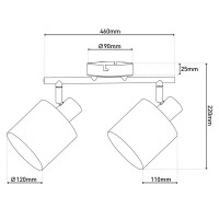 2-seater wall and ceiling lamp "Maron" made of metal-satin-matt with fabric umbrellas in brown, with E14 socket, lamp for living room, dining room, hallway and office, 46 x 12 cm