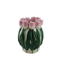 VASE-TULIPS- Dolomiet-lichtroze/ groen-12,5x12,5x16cm
