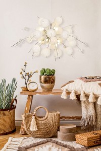 Pendant lamp "explosion" white, made of metal and glass, G9 versions, hanging lamp for dining room, living room, hall or office, Øca. 98 cm