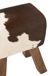 J-Line Stool Cow Mango Wood/Fur Black/White