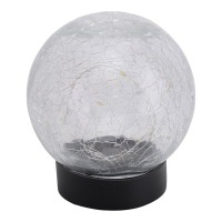 3 Set LED solar table lamp/ground skewer "Crackle" Ø 12cm, for outside, table lamp-plastic and glass, white, with integrated LED