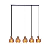 5er Pendelleuchte "FORO" Retro Pendellampe aus Metall in Schwarz, und Gold mit E27-Fassungen, 96 cm lang. Stilvolle Beleuchtung für Wohnzimmer, Esszimmer oder Küche.