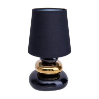 Keramik Tischleuchte "STONEY", Tischlampe aus Keramik und Textil in Schwarz,-Gold, mit E14-Fassung, Tischlampe für Esszimmer, Wohnzimmer, Diele oder Büro, oder als Nachttischlampe, 31 cm hoch