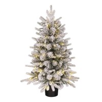 Grimshaw Kunstkerstboom in Pot met LED Verlichting en Timerfunctie - H90 x Ø61 cm - Groen, Wit