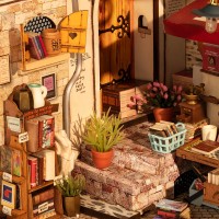 Robotime, DIY Huisje Corner Bookstore met LED verlichting, DG164, 25x16,7x18cm