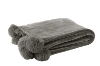 J-Line Plaid Pompom - polyester - gray - 170 x 130 cm