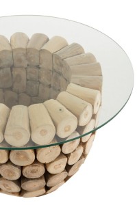 J-Line side table Discs Open Teak - wood - natural/glass