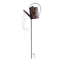 LED solar earth skewer (watering can) h: 110cm galvanized, for outside, ground skewer made of metal and plastic in silver, with integrated LED